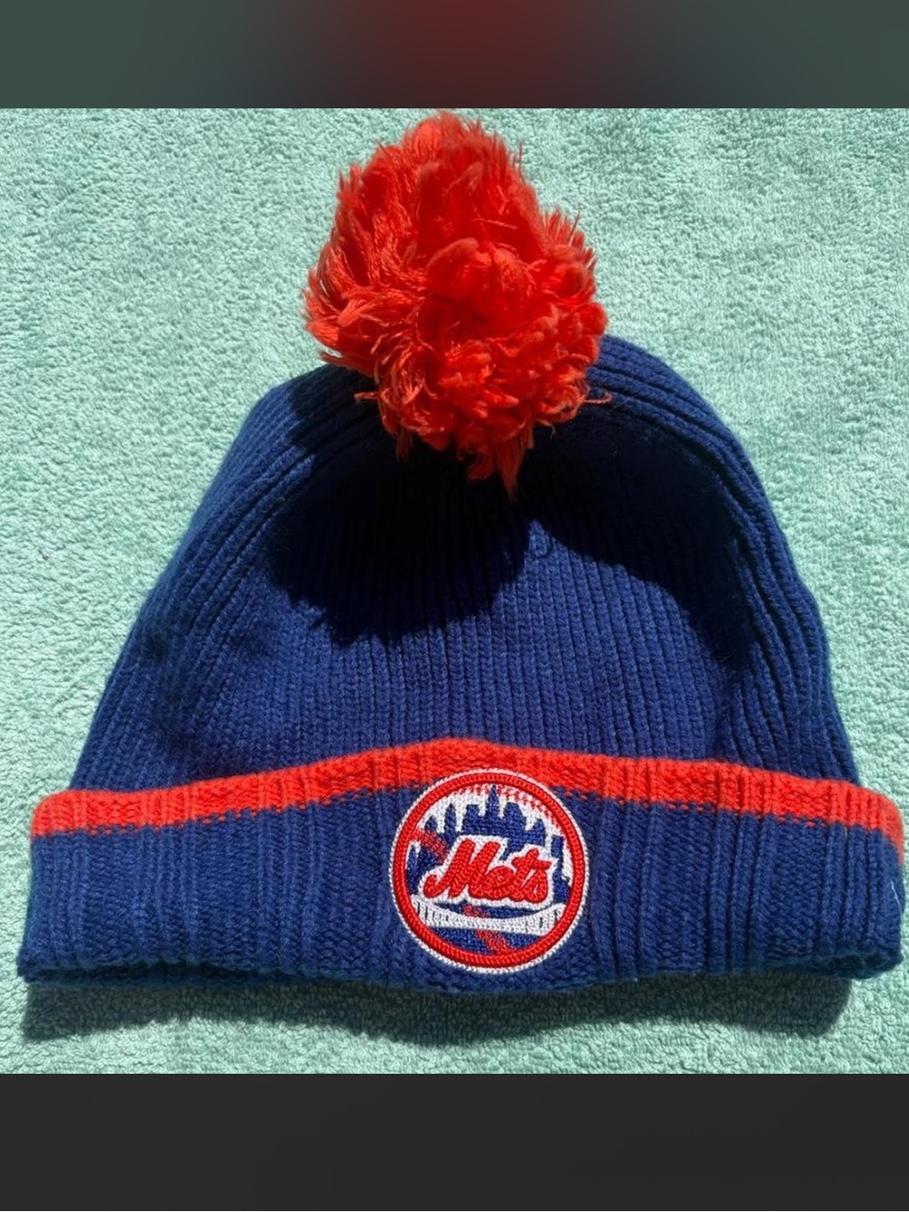 New York Mets Blue and Orange Beanie with Pom Pom